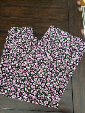 Zara Floral Wide Leg Pants Black Pink High Waist Size S